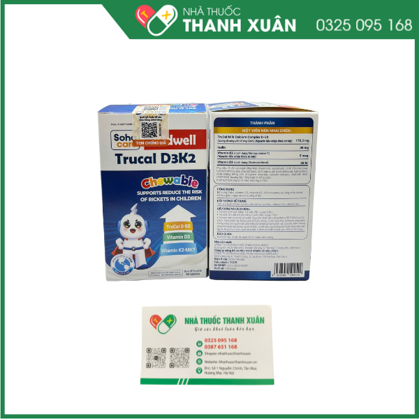 Kidwell TruCal D3K2 Chewable bổ sung canxi, D3K2, giúp xương răng chắc khỏe